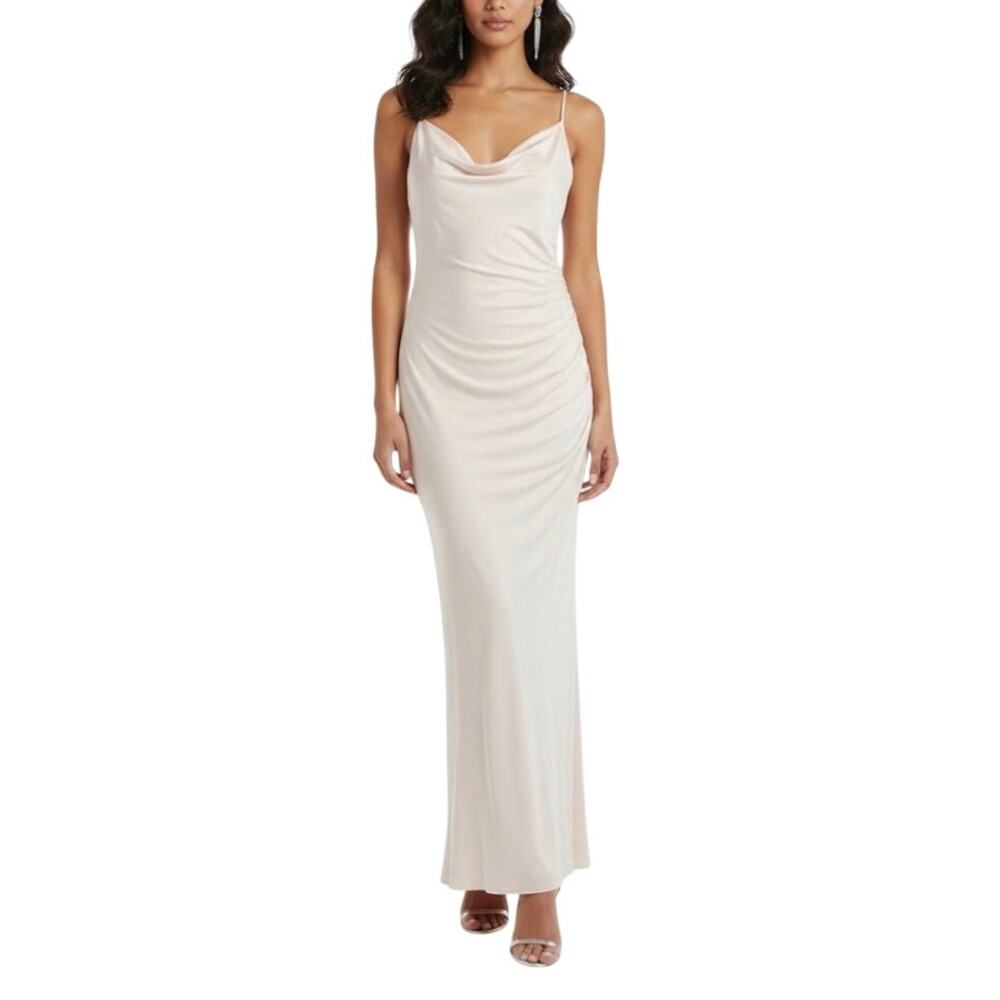 Lisa & Lucy Blush Pink Maxi Dress Sleeveless Draped Long Column Gown Size Large
